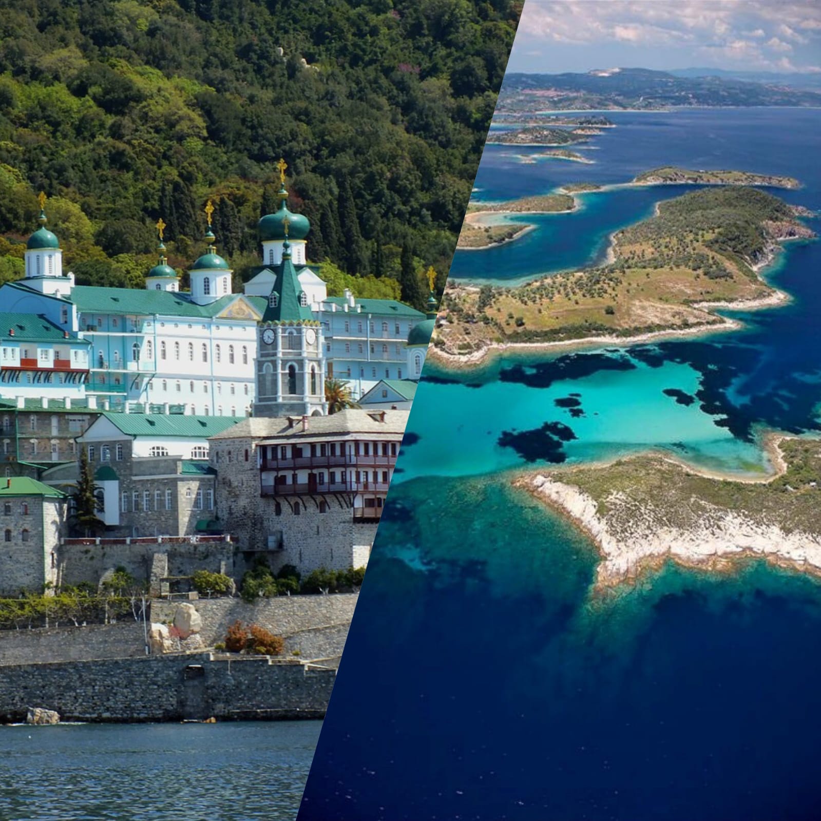  Explore Halkidiki - COMBO cruise: Mount Athos (4 monasteries) & Blue lagoon departing from Ormos Panagias